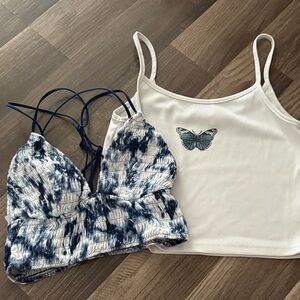 Victoria's Secret White Ribbed Cami with Blue Butterfly & Navy Tie-Dye Bralette